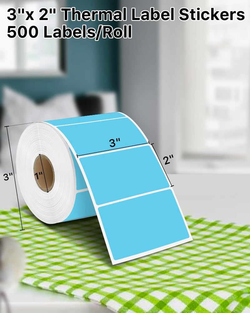 iEager 3" x 2" Thermal Labels, Rectangle Thermal Printer Stickers, Self-Adhesive Durable Sticker with Perforation Line, 500 Labels/Roll, Blue - Image 2